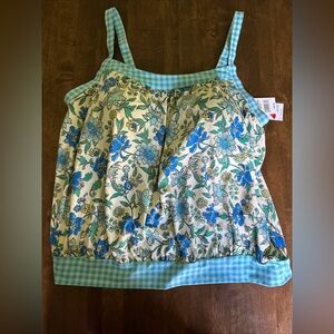 New‎ Lands End Tankini Swimsuit Top 22W Floral Beach Vacation Resortwear Gingham